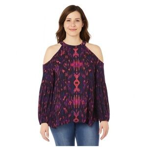 GIANNI Bini Aztec Tribal Ikat Print Cold Shoulder Halter Top Size S